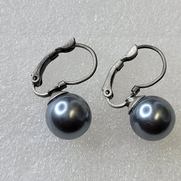 Faux Blue Pearl Earrings - Picture 1 of 6